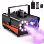 Professional Smoke & Fog Machine with Disco Ball Lights -600W 3000CFM Heavy-Duty Fogger Wireless Remote Control 13 Colorful LED Party Lights (Pink  Blue Green Purple Red Orange ect